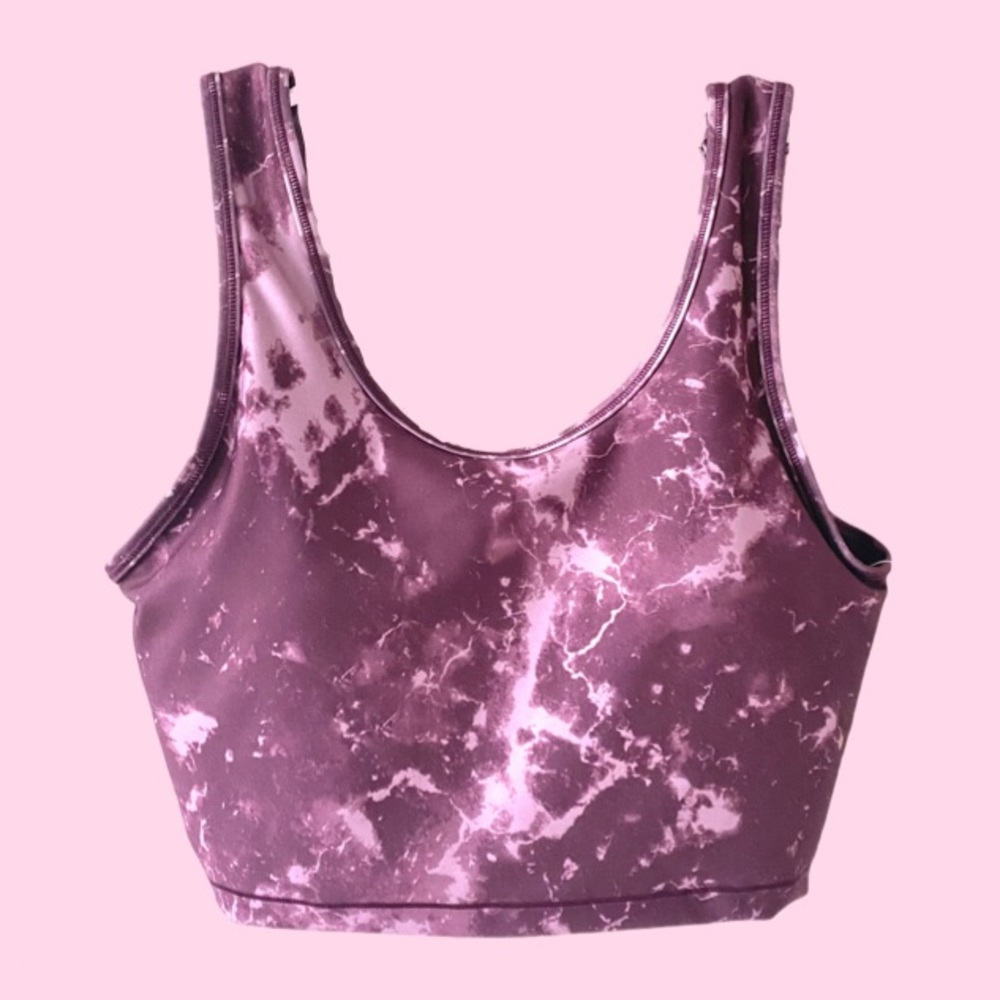 Marika purple marble print scoop neck sports bra
